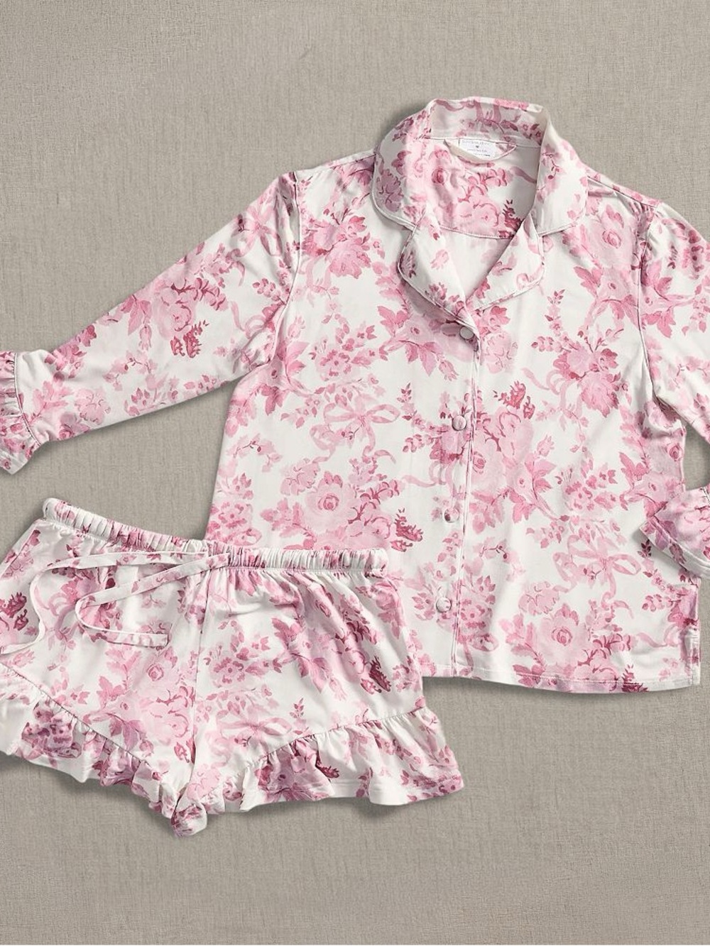 LoveShackFancy White and Pink Floral Button Pajama Set